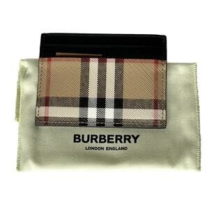 NWT $250 Burberry Vintage Check Archive Beige/Black Leather Card Case 80580111